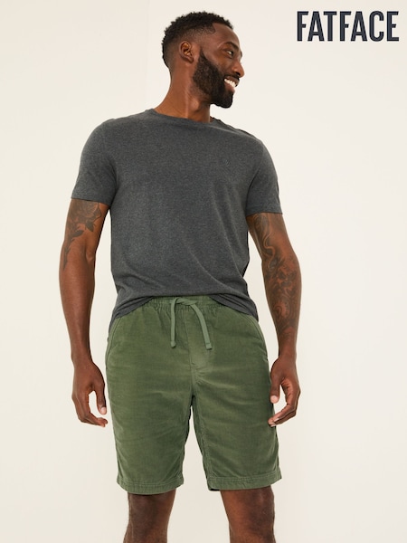FatFace Seaton Khaki Green Pull On Cord Shorts (E80242) | £42