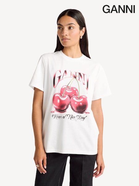 GANNI White Cherry Relaxed T-Shirt (E80386) | £115