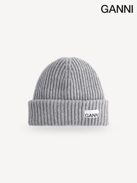 GANNI Grey Structured RIb Beanie (E80389) | £95