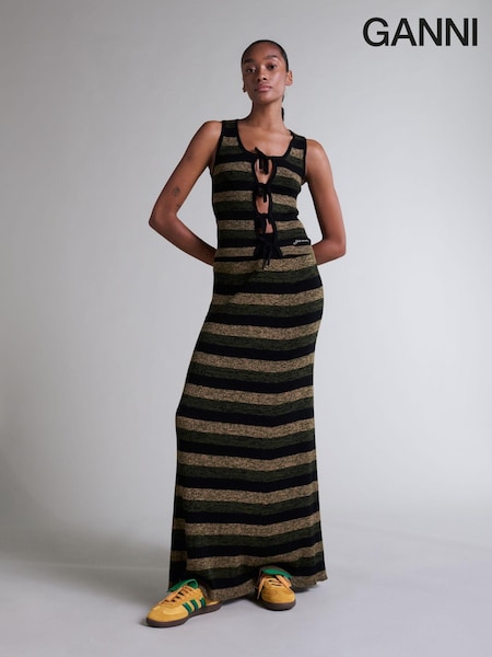GANNI Black Mini Ribbed Merino Tie Top (E80399) | £90
