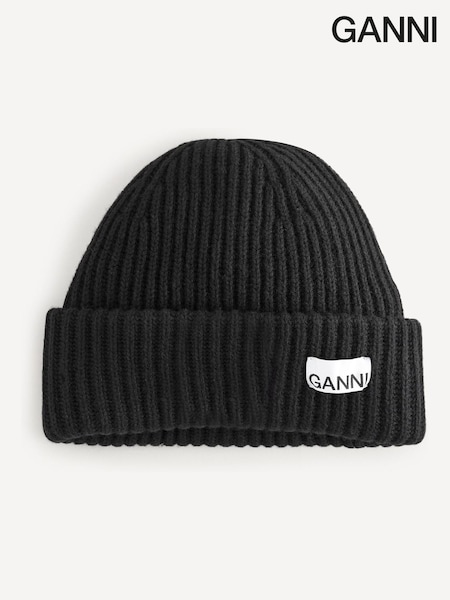 GANNI Black Structured RIb Beanie (E80401) | £95