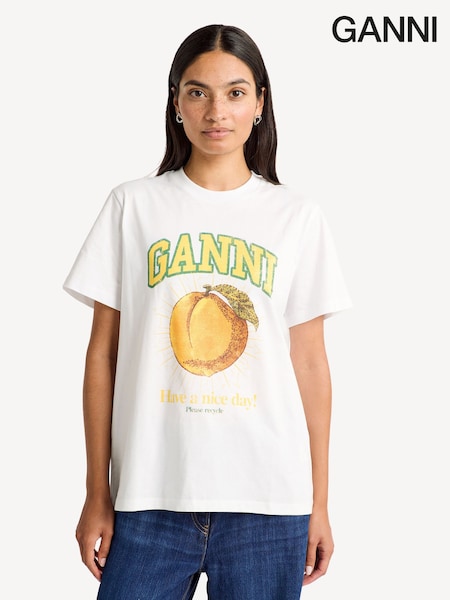 GANNI White Peach Relaxed T-Shirt (E80402) | £115