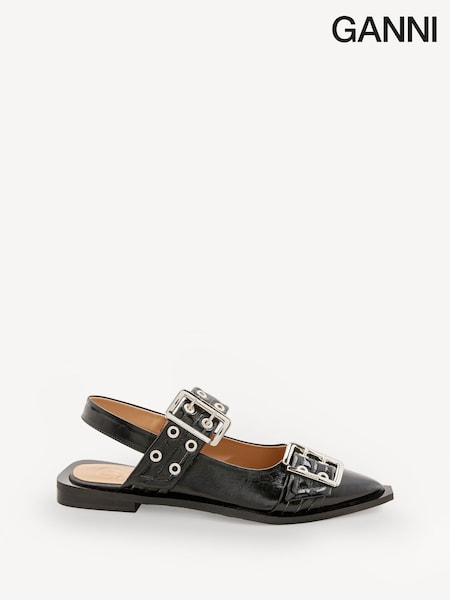 GANNI Black Feminine Buckle Print Ballerinas (E80420) | £325