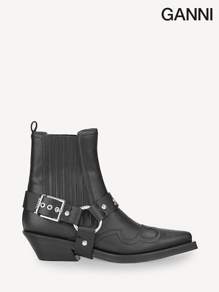 GANNI Black Fitted Chelsea Western Boots (E80424) | £575