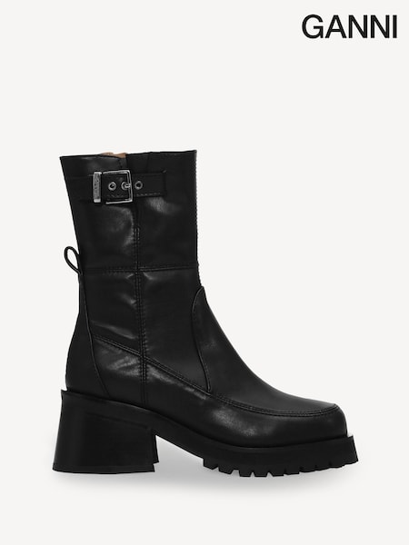 Ganni Black Feminine Buckle Platform Boots (E80430) | £240