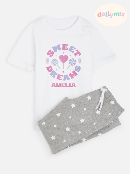 Dollymix Girls Personalised Sweet Dreams White Pyjamas (E80506) | £30