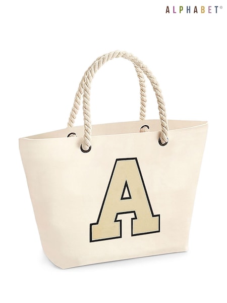 Personalised Large Letter Monogrammed Beach 100% Cotton Bag by Alphabet (E80530) | £21