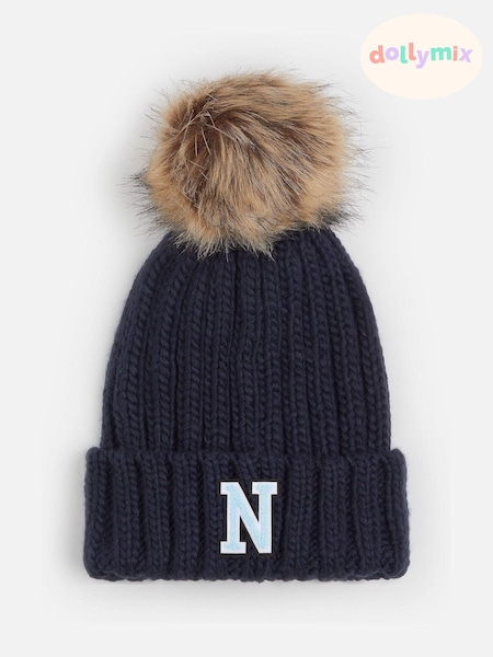 Dollymix Adults Personalised Monogram Faux Fur Pom Beanie Hat (E80552) | £15