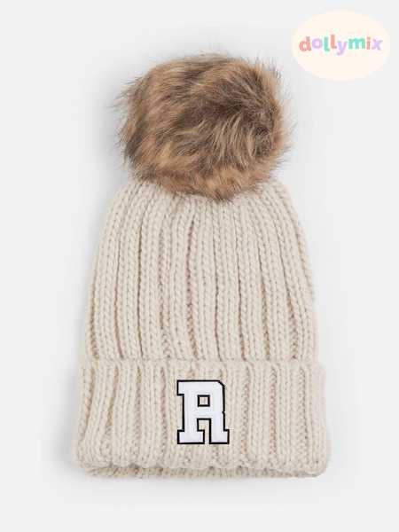 Dollymix Adults Personalised Monogram Faux Fur Pom Beanie Hat (E80590) | £15