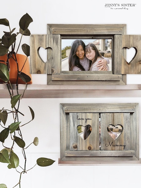 Mothers Day Natural Personalised Hand Painted Heart Shutter Photo Frame by Jonnys Sister (E80610) | £31