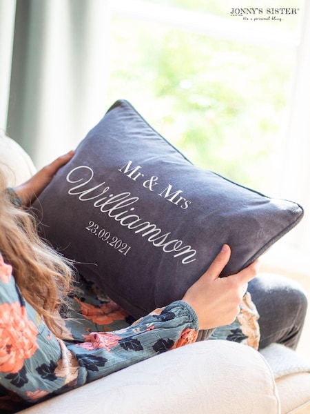 Grey Personalised Wedding Cushion by Jonnys Sister (E80661) | £40