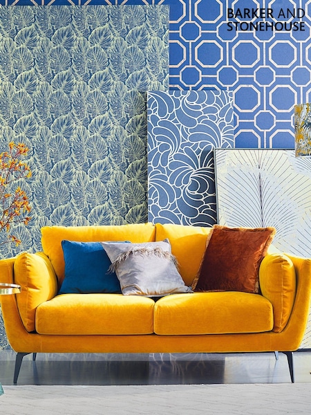 Barker and Stonehouse Mustard Yellow Boone Velvet 2 Seater Sofa (E80689) | £675