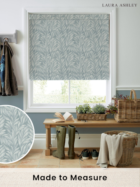 Laura Ashley Dark Duck Egg Blue Coulderton Leaves Made to Measure 100% Cotton Roman Blind (E80713) | £79