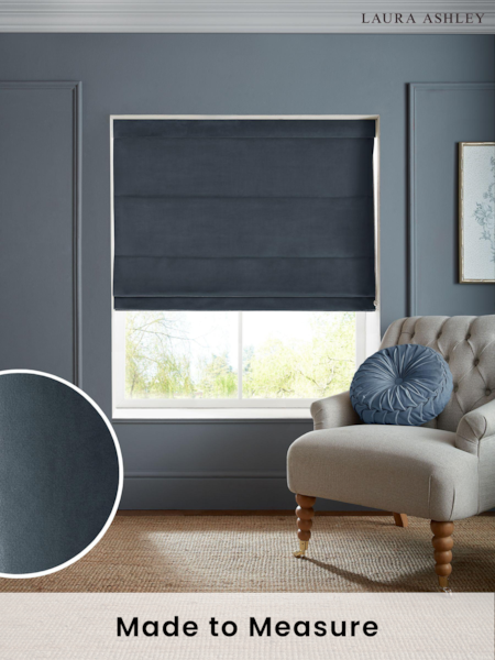 Laura Ashley Midnight Seaspray Blue Middleton Velvet Made to Measure Roman Blind (E80717) | £84