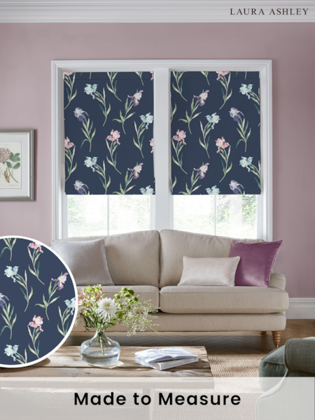 Laura Ashley Midnight Navy Blue Hawling Irises Made to Measure 100% Cotton Roman Blind (E80719) | £79