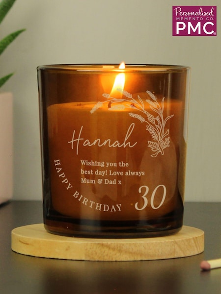 Personalised Birthday Amber Glass Candle by PMC (E80792) | £16