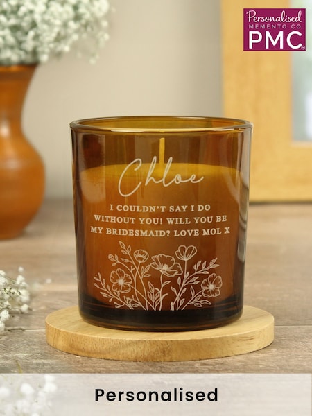 Personalised Wedding Party Amber Glass Candle by PMC (E80794) | £16