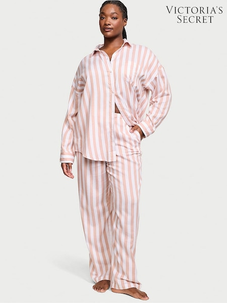 Victoria's Secret Toasted Sugar Stripe Brown Modal Long Pyjama Set (E80833) | £59