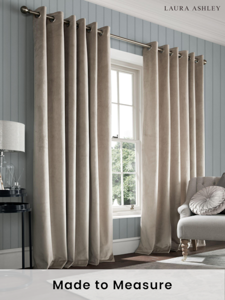 Laura Ashley Truffle Natural Middleton Velvet Made to Measure Curtains (E80846) | £100