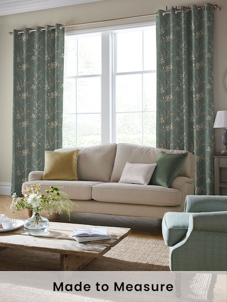 Laura Ashley Fern Green Pussy Willow Made to Measure 100% Cotton Curtains (E80848) | £91