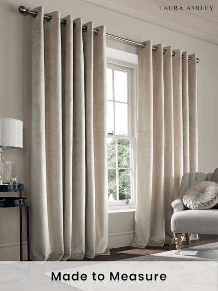 Laura Ashley Natural Middleton Velvet Made to Measure Curtains (E80853) | £100