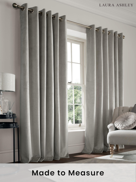 Laura Ashley Pale French Grey Middleton Velvet Made to Measure Curtains (E80858) | £100