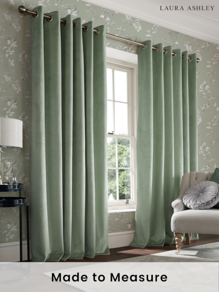 Laura Ashley Dark Sage Green Middleton Velvet Made to Measure Curtains (E80862) | £100