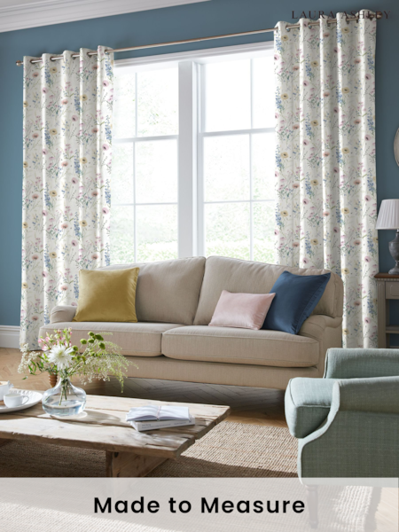 Laura Ashley Delphinium Blue Alford Meadow Made to Measure 100% Cotton Curtains (E80863) | £91