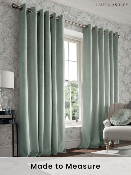 Laura Ashley Sage Green Middleton Velvet Made to Measure Curtains (E80864) | £100