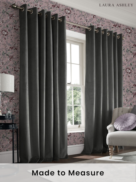 Laura Ashley Pale Charcoal Grey Middleton Velvet Made to Measure Curtains (E80866) | £100