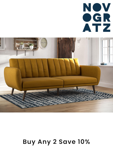 Novogratz Yellow Brittany Linen Sofa Bed (E80874) | £420