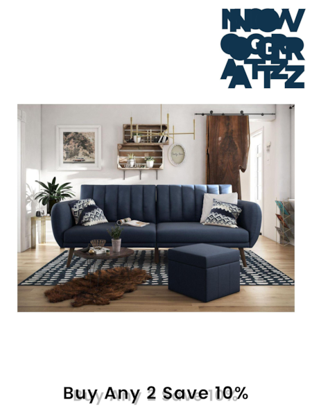 Novogratz Blue Brittany Linen Sofa Bed (E80877) | £420