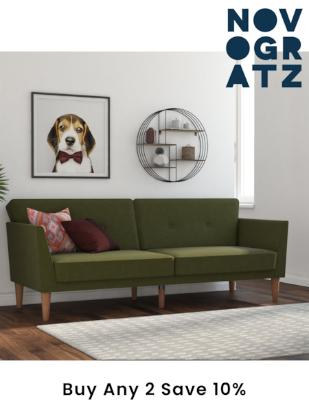 Novogratz Green Regal Linen Sofa Bed (E80878) | £600