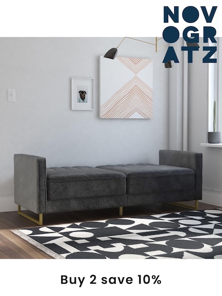 Novogratz Grey Skylar Velvet Sofa Bed (E80884) | £680