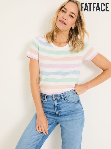 FatFace Natalie Natural Short Sleeve Stripe T Shirt (E80965) | £29.50