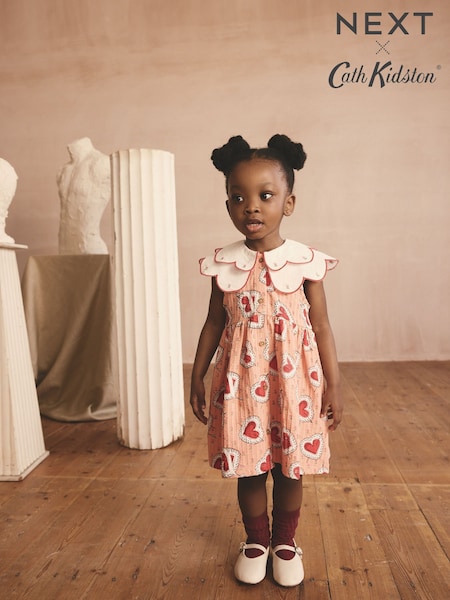Pink Cath Kidston Sleeveless Heart 100% Cotton Dress (3mths-7yrs) (E81159) | £14 - £16