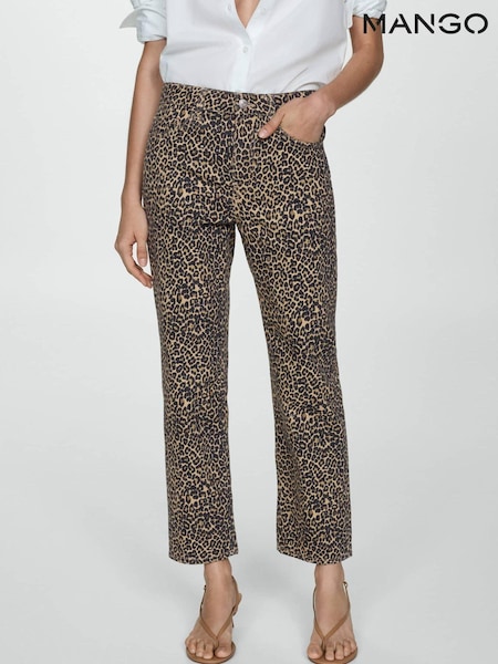Mango Brown 100% Cotton Leopard Print Straight Jeans (E81273) | £50
