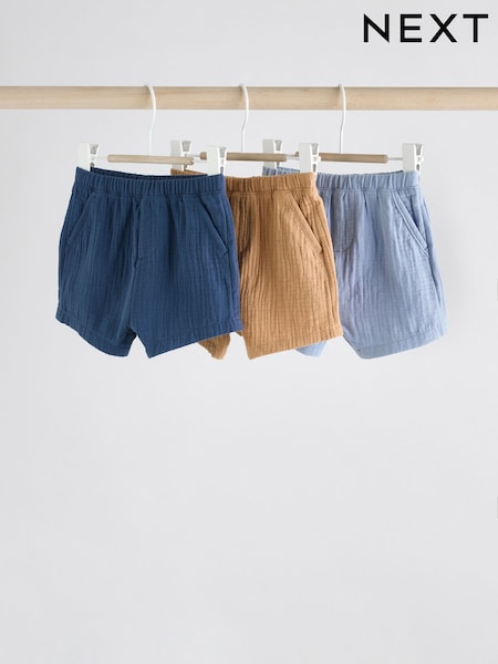 Blue/Brown Jersey 100% Cotton Baby Shorts 3 Pack (E81354) | £16 - £18