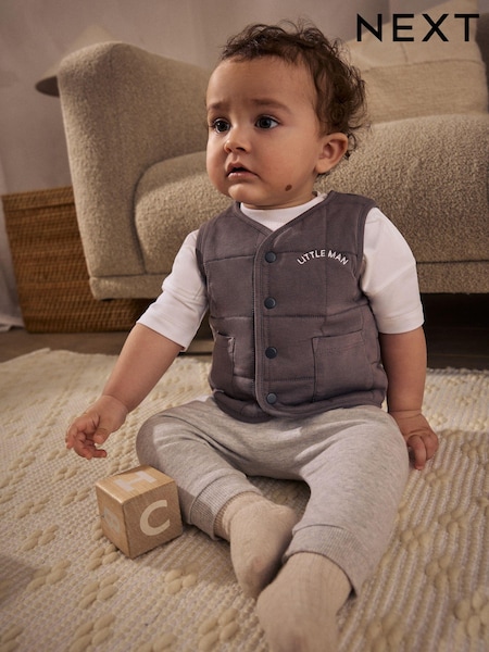 Charcoal Grey Baby Gilet and Joggers 3 Piece Set (E81363) | £22 - £24