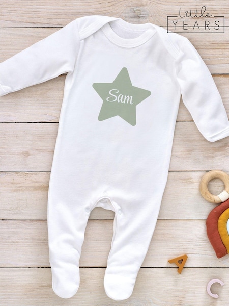 Little Years Personalised Star 100% Cotton White Sleepsuit (E81469) | £16