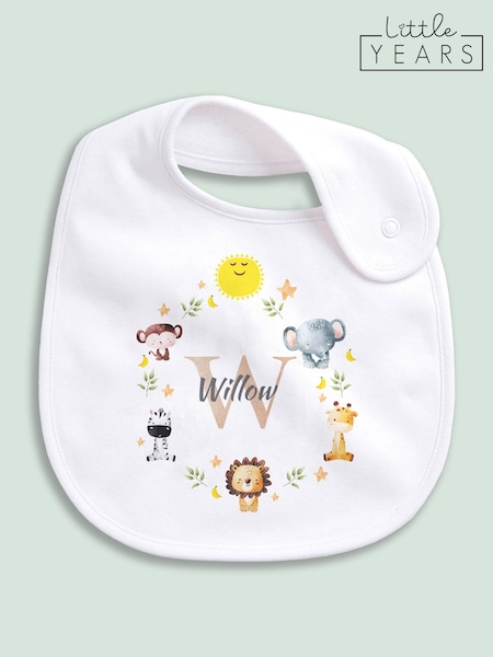 Little Years Personalised Cute Animal Print 100% Cotton White Bib (E81475) | £14