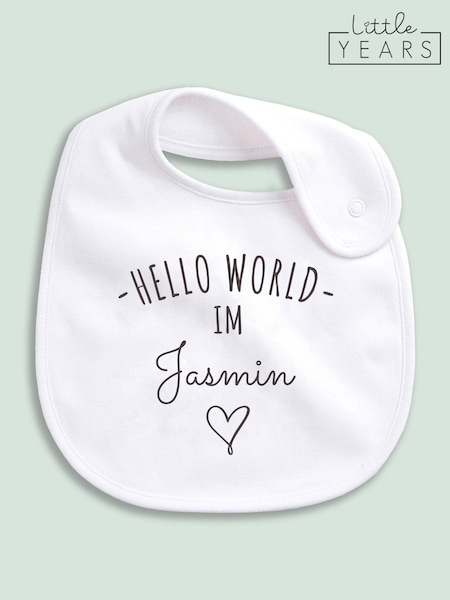 Little Years Personalised Hello World 100% Cotton White Bib (E81478) | £14