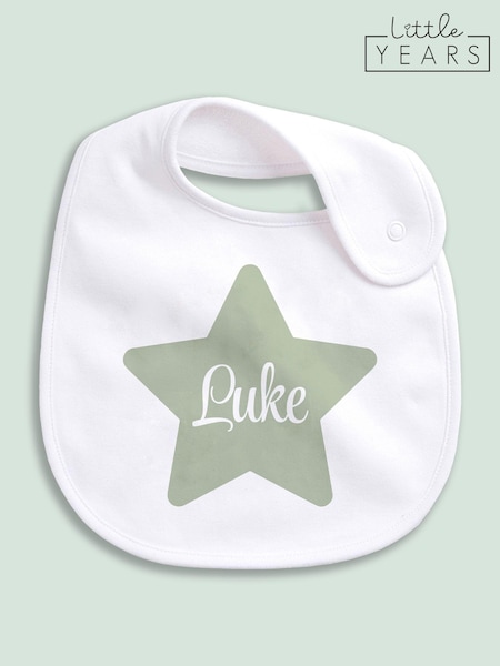Little Years Personalised Star 100% Cotton White Bib (E81482) | £14