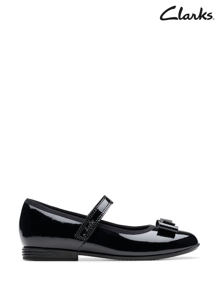 Clarks Black Patent Standard Fit (F) Finja Tap Mary Jane Bow Leather Shoes (E81634) | £44