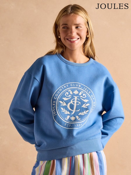 Joules Graphic Blue Cotton Rich Crew Neck Sweatshirt (E81848) | £45