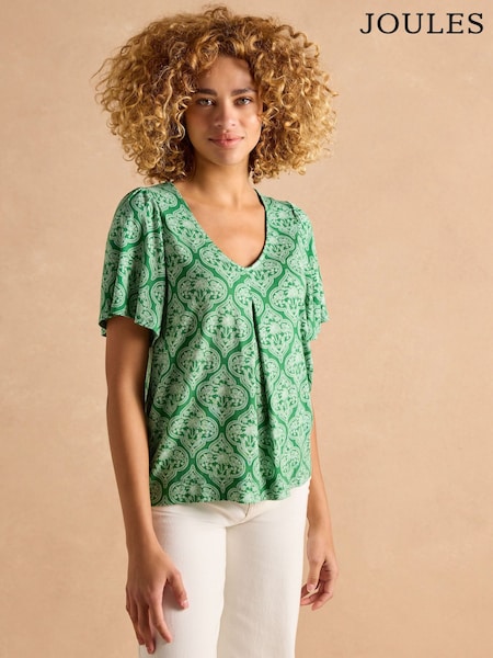 Joules Nia Green Pleat Front Jersey Top (E81866) | £29