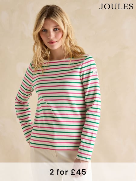 Joules Harbour Pink & Green Striped Boat Neck Breton Top (E81883) | £30