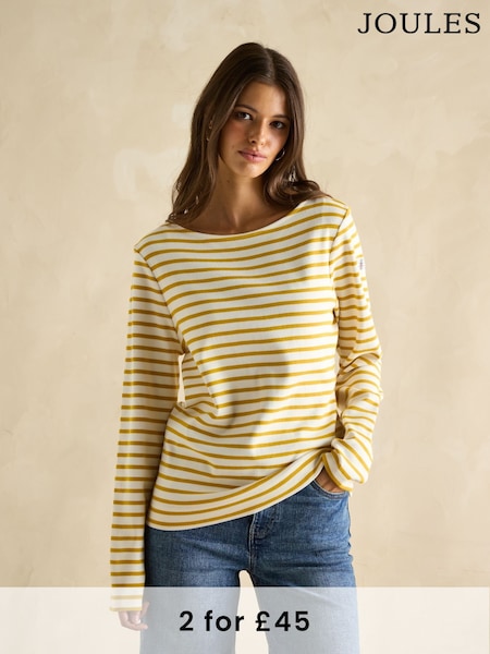 Joules Harbour Mustard Yellow Boat Neck 100% Cotton Breton Top (E81887) | £30