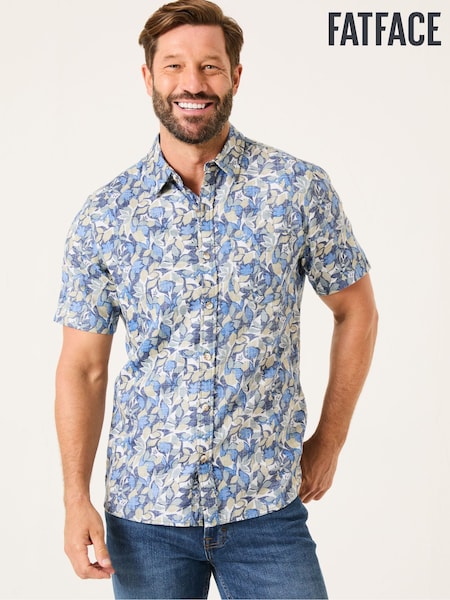 FatFace Blue Leaves Print Short Sleeve Shirt (E81963) | £44