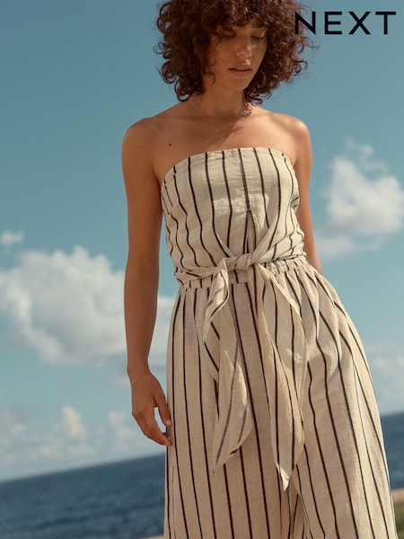 Black/White 100% Cotton Tie Bandeau Jumpsuit (E81978) | £36